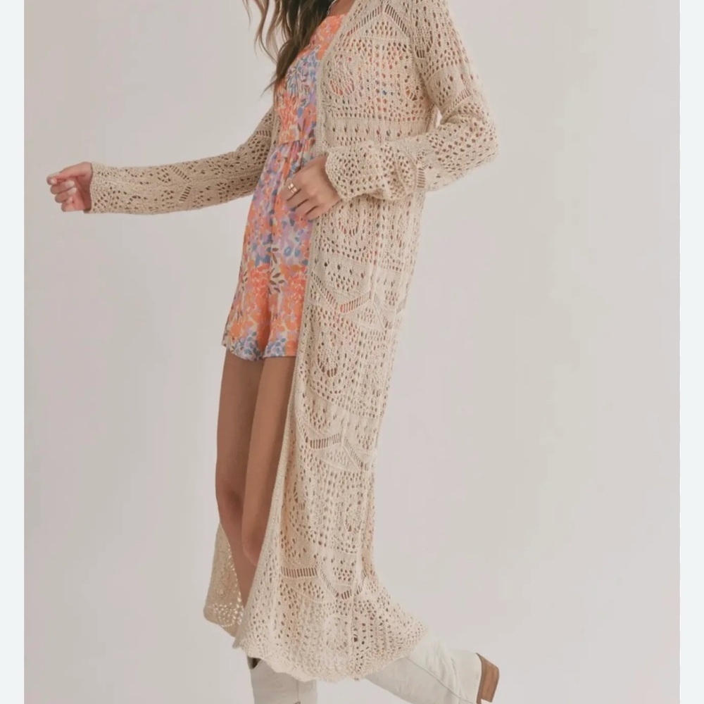 SO Cream Crochet Long Cardigan